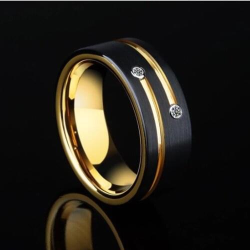Mens Diamond Ring Fashion 925 Silver European and American Exquisite Fashion Black Groove Hollow Engagement
