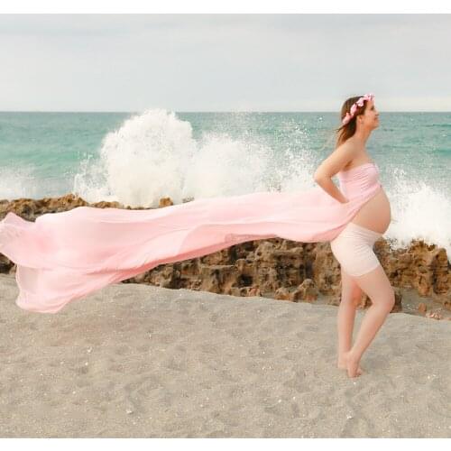 Soft Maternity Dresses for Photo Shoot Long Train Pregnancy Gown Split Front Chiffon Women Photography Clothing with Shorts