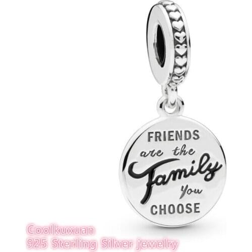 Autumn 100% 925 Sterling Silver Friends Are Family Dangle Charm beads Fits Original Pandora bracelets Jewelry Making