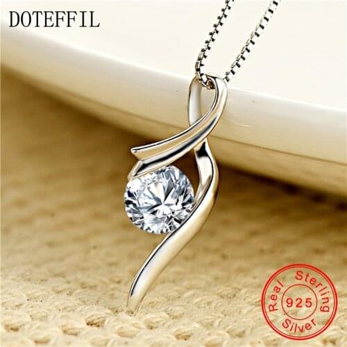 DOTEFFIL 925 Silver Charm Pendant Necklace Women Simple Inlay AAA Zircon Feminine Jewelry Silver Necklace 5 Color Choose