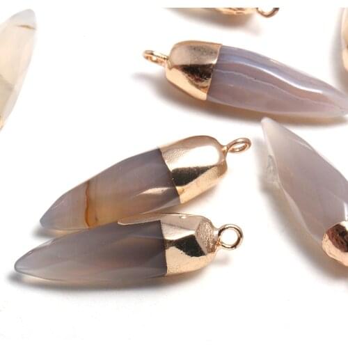 Natural Stone Agates Pendants Cone Shape Reiki Heal Gold plated Pendulum Crystal for Jewelry Making Necklace Earrings Gift