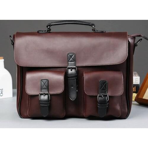 Retro Leisure Briefcase Large Capacity Mens Bag Shoulder Slung Trend Bag Mens PU Handbags