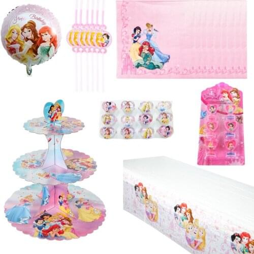 Beautiful Disney Princess Cartoon Cup Plate Tablecloth Theme Party Wedding Birthday Party Decorations Girls Favor Dinner Sets