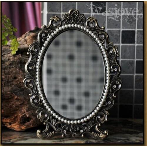 Retro-European bronze Desktop Mirror One-sided Creative Lovely Table Princess Cosmetic Mirror Dressing mirror emsbossed frame