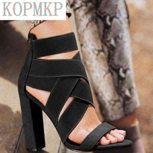 New Style Fashion Summer Sandals Women Square High Heel Sandals Summer Zipper Solid Color Casual Sandals Peep-Toe Sandals Size43