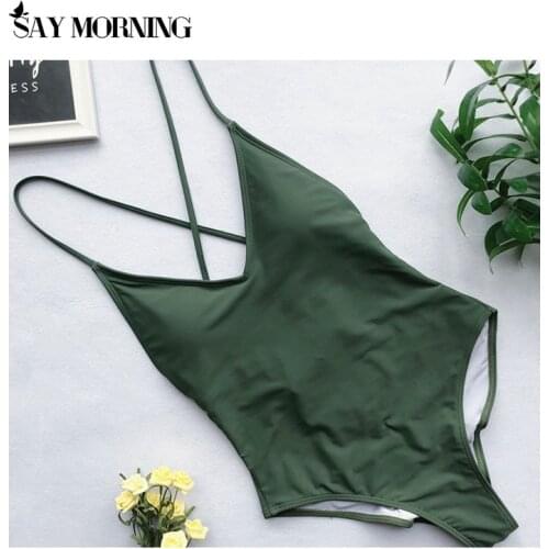 2021 Sexy Deep V Neck One Piece Swimsuit Removable Chest Pad Sling Bikini Solid Color Backless Beachwear Swimwear Bathing