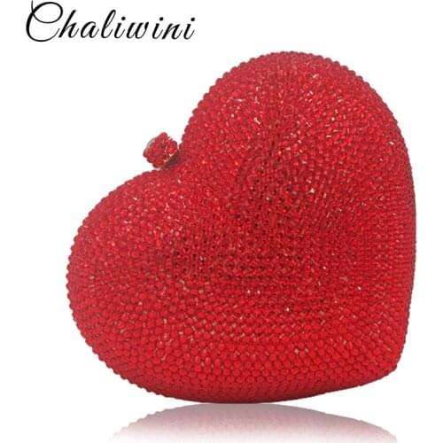 Luxury Red Heart Shape Crystal Women Clutch Bag Rhinestone Evening Bag Party Purse Heart Shaped Diamond Ladies Wedding Bag