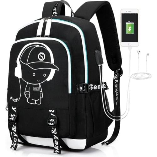 Korean Style Student School Backpack Luminous USB Charge School Bag For Teenager Boy Childrens Schoolbags Laptop Backpack