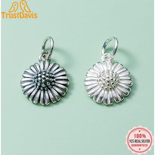 TrustDavis Real 925 Sterling Silver Fashion 2021 Sweet Daisy Flowers Charm Pendant Handmade DIY Accessories Jewelry DZ206