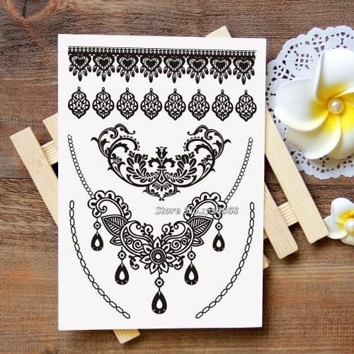 Waterproof Metallic Gold Silver White Temporary Tattoo For Black India Henna Tattoo Love Flower Pattern #008