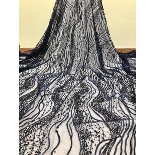 Top grade tulle lace African French fabric embroidery cord lace fabric S-92919 with beads