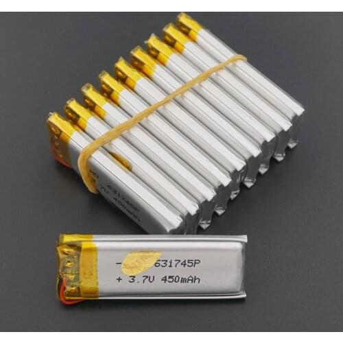XINJ 10pcs 3.7V 450mAh lithium polymer battery li po Li ion cell 631745 For MP4 music player Camera GPS driving recorder speaker