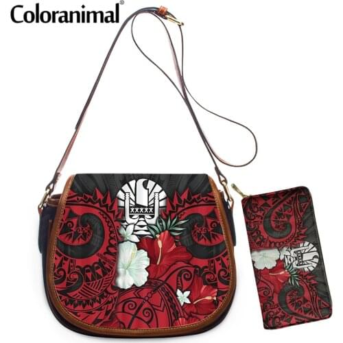 Coloranimal Fashion Women 2Pcs/Set Crossbody Bag&Wallet Tahiti Hawaii Kanaka Maoli Polynesian Printed Shoulder Bag Tote Bolso