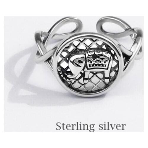 Sole Memory Vintage Thai Elephant 925 Sterling Silver Female Resizable Opening Rings SRI683