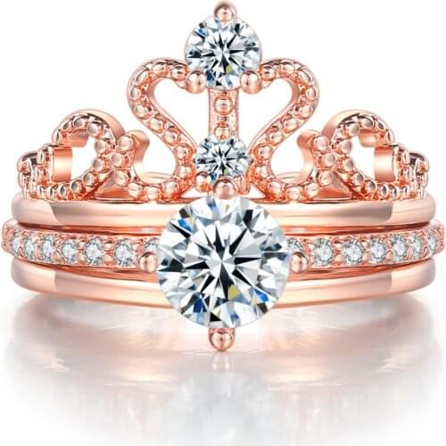 ZHOUYANG Ring For Women Elegant Luxury Cubic Zirconia Queen Crown Engagement Wedding Ring Set Jewelry R350-2