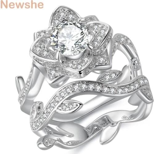 Newshe 2.3 Carats 925 Sterling Silver Wedding Ring Set Flower Shape Engagement Band Classic Jewelry For Women JR4580