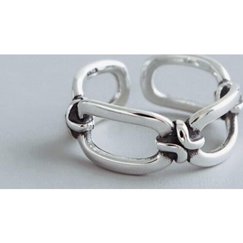 Silver 925 Jewelry Vintage Chain Open Ring Simple Knotted Korean Personality Sterling Silver Ring for Women 2019 Gift