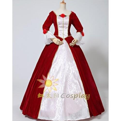 100%real red velvet belle princess mermaid ball gown medieval dress Renaissance Gown princess Victoria can customs size