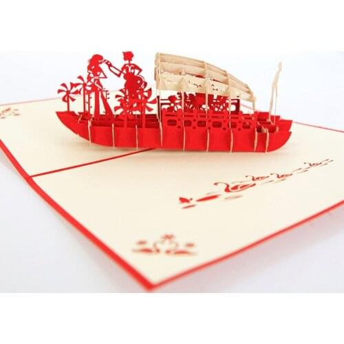 3D Laser Cut Handmade West Lake Wooden Boat Lover Paper Invitation Greeting Cards PostCard Valentines Day Propose Creative Gift