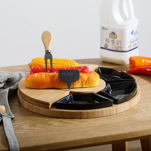 Bamboo wood ceramic cheese board with three ceramic bowls cheese board bamboo cutting boards