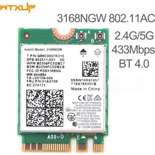 Wireless Network Card For Intel 3168 3168NGW NGFF M.2 802.11 AC 2.4G/5Ghz Wifi Bluetooth-compatible 4.2 Wi-Fi adapter