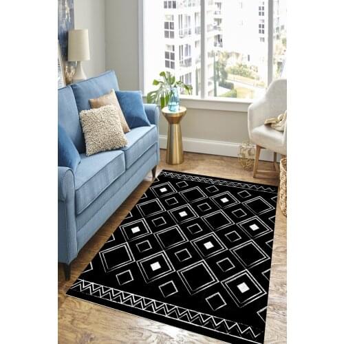 Ethnic Pattern Black White Carpet (Machine Washable Slip-Resistant Leather Sole 100cm X 150cm) - CP458