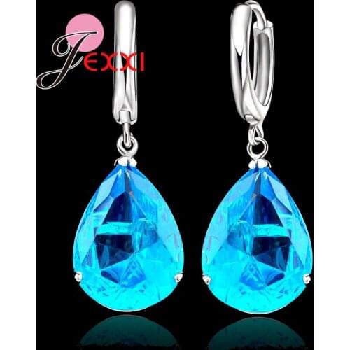 Elegant AAA Shiny Water Drop Crystal 925 Sterling Silver Lever Back Woman Jewelry Earring For Wedding Engagement
