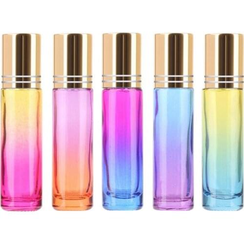 Gradient Ball Bottle 5pcs 5ml gradient Color Thick Glass Roll On Essential Oil Empty Parfum Bottles Roller Ball Travel Use Neces