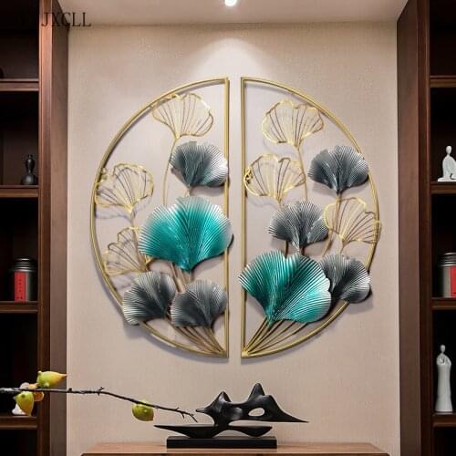 Ginkgo Leaf wall decors Living Room Three-dimensional Luxury round Wall Pendant Atmosphere Iron Art Wall Hanging
