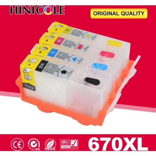 Hinicole Ink Cartridge Refillable Deskjet Ink Advantage 3525 4615 4620 4625 5525 6526 Printer Cartridges For HP 670 XL