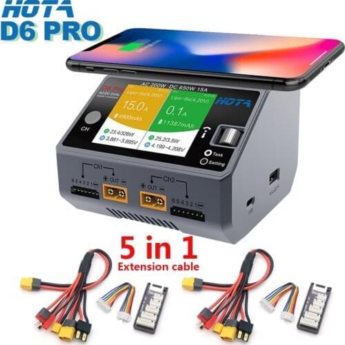 HOTA D6 Pro AC 200W DC 650W 15A / D6 DC 2X325W 2X15A 1-6S Battery Charger for NiZn Nicd NiMH Battery RC Models Spare Parts Accs