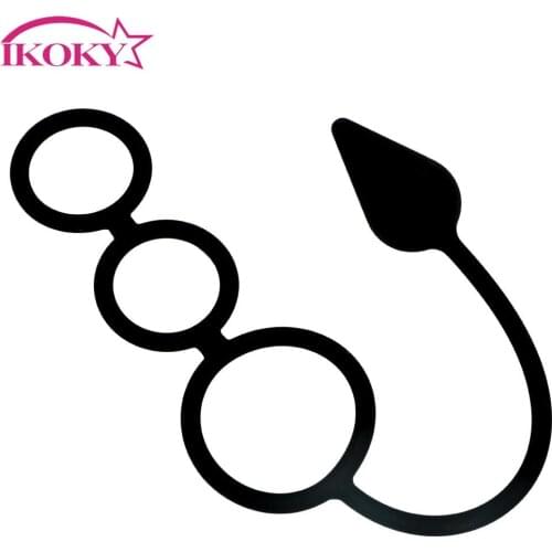 IKOKY Three Cock Ring Butt Plug Anal Plug Sex Toys for Man Anal Sex Toys Prostate Massager Penis Ring Erotic Gay Silicone