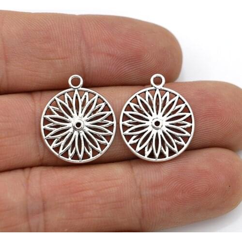 JAKONGO 10pcs Tibetan Silver Round Flower Charms Pendants for Jewelry Making DIY Handmade Accessories 17mm