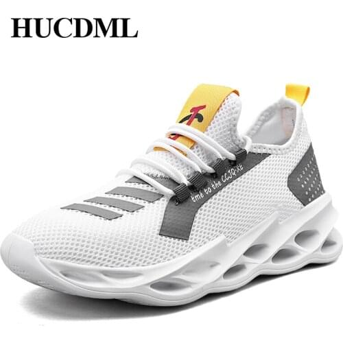 HUCDML Lightweight Mens Sports Shoes Couple Shoes Breathable Mesh Outdoor Men Walking Shoes White Big Size Sneakers Shoes 36-46
