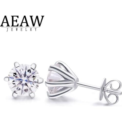 AEAW Round Moissanite Cut Total 2.00ct Diamond Test Passed Moissanite Silver Earring Jewelry Girlfriend Gift