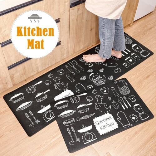 Kitchen Mat PU Leather Floor Mats Waterproof Oil Proof Anti Skid Plaid PVC Carpet Home Balcony Corridor Decor Entrance Doormat