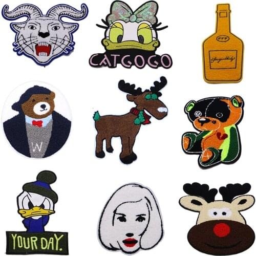 Cute santa girl cartoon bear towel chenille embroidery patch DIY animation badge embroidery T-shirt backpack coat