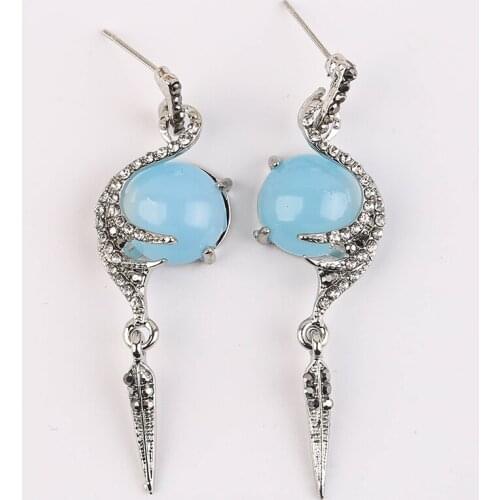 Fashion Silver Color Angel Wings Long Earrings Blue Stone Crystal Leaf Stud Earrings for Women Elegant Wedding Jewelry A4M194