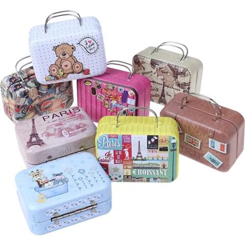 Fashion Metal Mini Suitcase for Dolls Miniature Toys Trunk Dollhouse Decoration Lovely Small Clutch Jewellery Box Doll Handbag