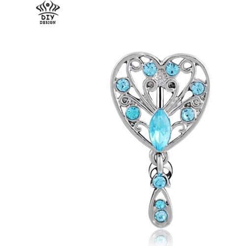 New hearts Turkey Blue Navel Belly Button Ring Rhinestone Bar Heart Star Belly Piercing Body Jewelry