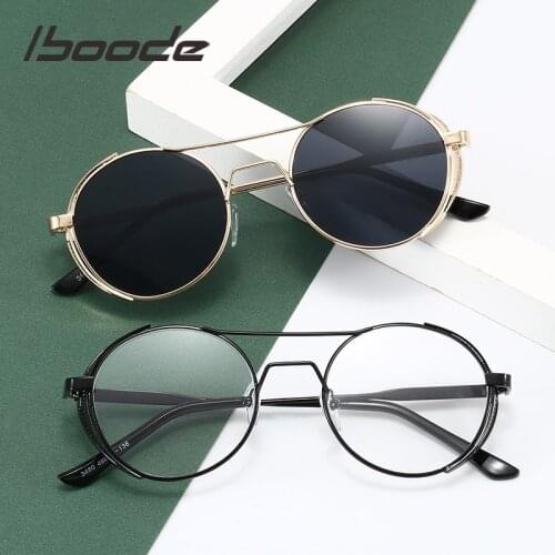 Iboode Metal Steampunk Sunglasses Frame Men Women Brand Designer Vintage Round glasses Driving Goggles Male Female UV400