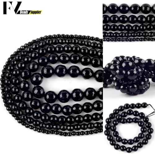 Wholesale 4-12mm Natural Faceted Black Agates Onyx Spacer Round Stone Beads For Jewelry Making DIY Bracelets Necklace Needlework