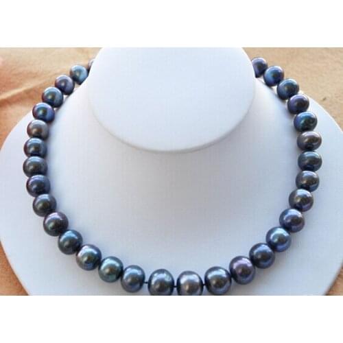 NEW 17" 12-15mm ROUND BLACK FRESHWATER PEARL NECKLACE