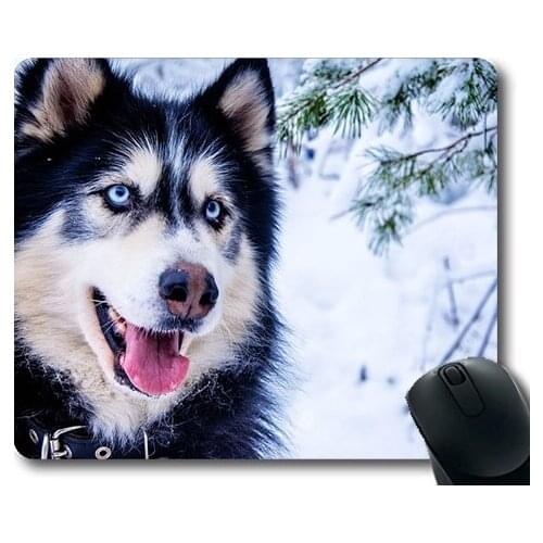 Custom Mouse Pad Funny Dog,Husky Snow Dog Sled Dog Animal Fur Dog Blue Eye,dogs mouse mat