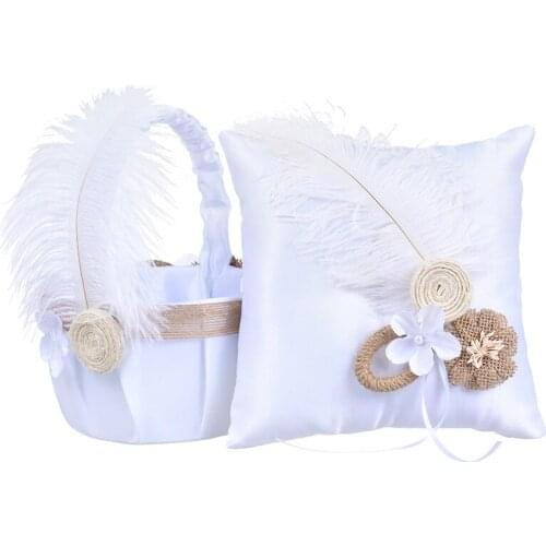 1pc Portable Bride White Flower Basket Ring Pillow Western Wedding Ceremony Decoration Supplies