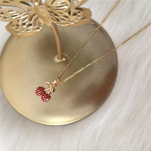 Lovely Gold Color Plating Dainty Cross Cherry Grape Angel Wing Cute Delicate Necklace For Women Girl Party School Jewelry