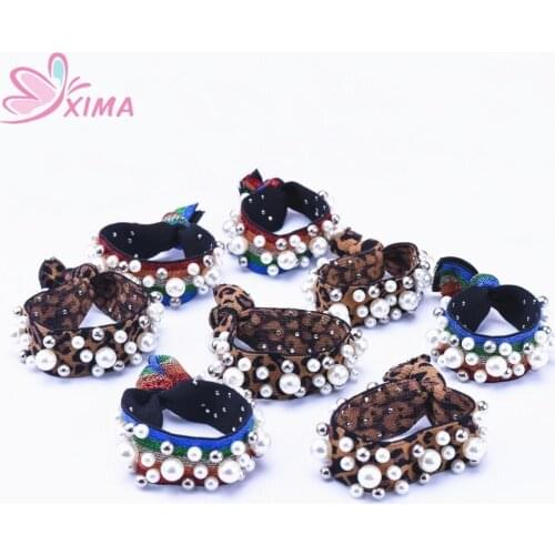 1PC Fashion Women Leopard Hairband Hair Rope Ponytail Holders Pearl Hair Rings Bracelets Elastic Hair Bands