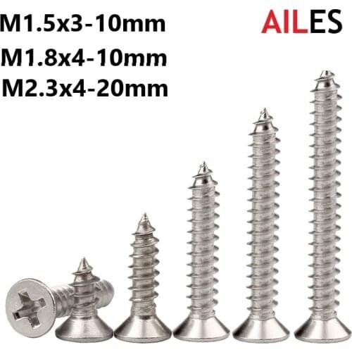 M1.5 M1.8 M2.3 Cross Recessed Flat Head Self Tapping Screws 304 Stainless Steel Phillips Machine Bolts 3 4 5 6 8 10 12 16 20mm