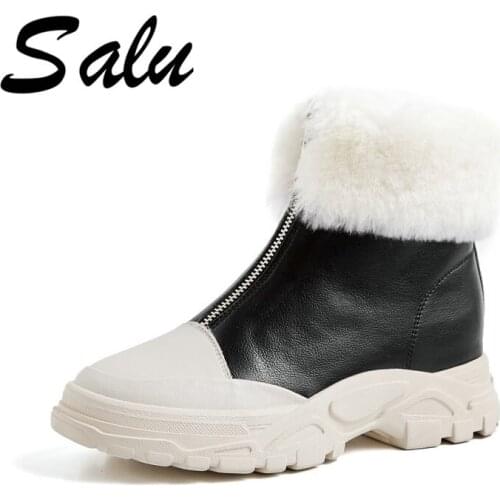 Salu Boots Genuine Leather Snow Boots Shoes women Winter Warm Comfortable Woman Shoes Size 34-40