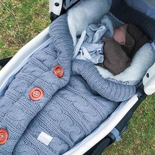 Newborn Warm Sleeping Bag Winter Baby Sleeping Swaddle Infant Child Plus Velvet Cocoon Swaddle Wrap Button Knit Stroller Blanket